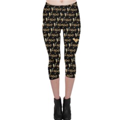 Hotwife Vixen With Butterfly In Gold On Black Capri Leggings  by MakeaStatementClothing