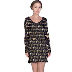 Hotwife Vixen With Butterfly In Gold On Black Long Sleeve Nightdress by MakeaStatementClothing