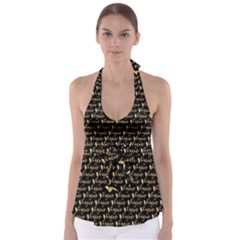 Hotwife Vixen With Butterfly In Gold On Black Babydoll Tankini Top