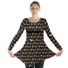 Hotwife Vixen With Butterfly In Gold On Black Long Sleeve Tunic  by MakeaStatementClothing