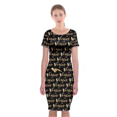 Hotwife Vixen With Butterfly In Gold On Black Classic Short Sleeve Midi Dress by MakeaStatementClothing