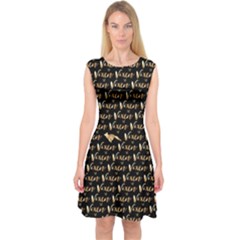 Hotwife Vixen With Butterfly In Gold On Black Capsleeve Midi Dress by MakeaStatementClothing