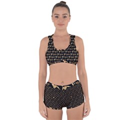 Hotwife Vixen With Butterfly In Gold On Black Racerback Boyleg Bikini Set by MakeaStatementClothing