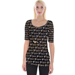 Hotwife Vixen With Butterfly In Gold On Black Wide Neckline Tee