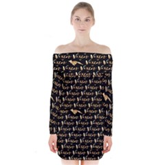 Hotwife Vixen With Butterfly In Gold On Black Long Sleeve Off Shoulder Dress by MakeaStatementClothing