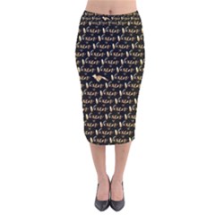 Hotwife Vixen With Butterfly In Gold On Black Velvet Midi Pencil Skirt by MakeaStatementClothing