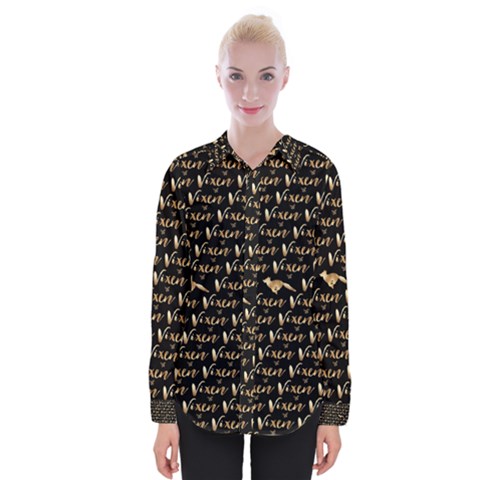 Hotwife Vixen With Butterfly In Gold On Black Womens Long Sleeve Shirt by MakeaStatementClothing