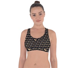 Hotwife Vixen With Butterfly In Gold On Black Cross String Back Sports Bra by MakeaStatementClothing