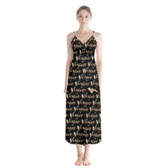 Hotwife Vixen With Butterfly In Gold On Black Button Up Chiffon Maxi Dress by MakeaStatementClothing