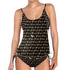 Hotwife Vixen With Butterfly In Gold On Black Tankini Set by MakeaStatementClothing