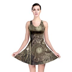 Stemapunk Design With Clocks And Gears Reversible Skater Dress by FantasyWorld7