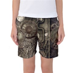 Stemapunk Design With Clocks And Gears Women s Basketball Shorts by FantasyWorld7