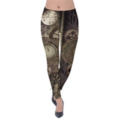 Stemapunk Design With Clocks And Gears Velvet Leggings by FantasyWorld7