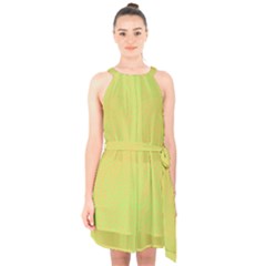 Lime Green Orange Elephant Skin  Halter Collar Waist Tie Chiffon Dress by LoolyElzayat