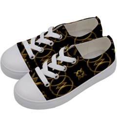 Black And Gold Elegant Circles Square Cross Geometric Pattern  Kids  Low Top Canvas Sneakers by yoursparklingshop