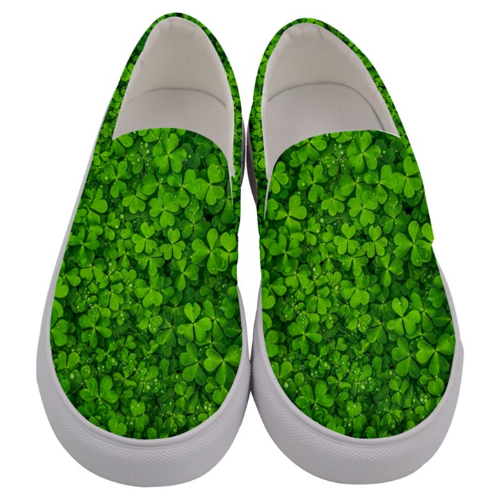 Shamrock Clovers Green Irish St  Patrick Ireland Good Luck Symbol Men s Canvas Slip Ons