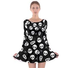 Skull, Spider And Chest  - Halloween Pattern Long Sleeve Skater Dress by Valentinaart