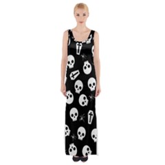 Skull, Spider And Chest  - Halloween Pattern Maxi Thigh Split Dress by Valentinaart