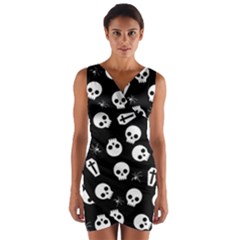 Skull, Spider And Chest  - Halloween Pattern Wrap Front Bodycon Dress by Valentinaart