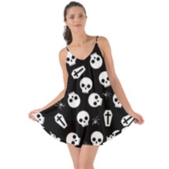 Skull, Spider And Chest  - Halloween Pattern Love The Sun Cover Up