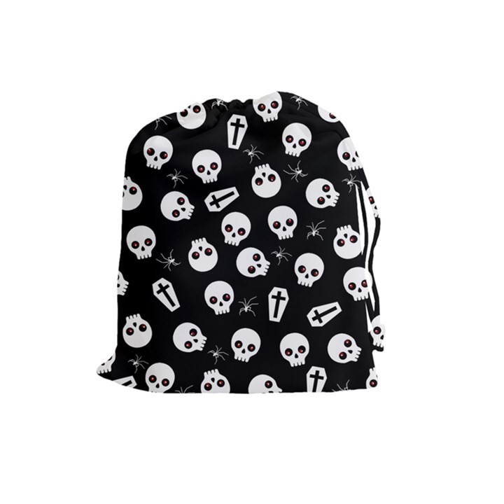 Skull, spider and chest  - Halloween pattern Drawstring Pouches (Large) 