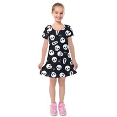 Skull, Spider And Chest  - Halloween Pattern Kids  Short Sleeve Velvet Dress by Valentinaart