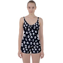 Skull, Spider And Chest  - Halloween Pattern Tie Front Two Piece Tankini