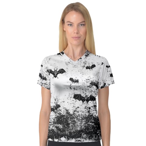 Vintage Halloween Bat Pattern V-neck Sport Mesh Tee by Valentinaart