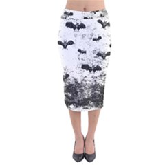 Vintage Halloween Bat Pattern Velvet Midi Pencil Skirt by Valentinaart