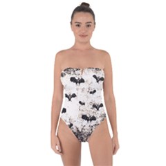 Vintage Halloween Bat Pattern Tie Back One Piece Swimsuit by Valentinaart