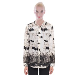 Vintage Halloween Bat Pattern Womens Long Sleeve Shirt