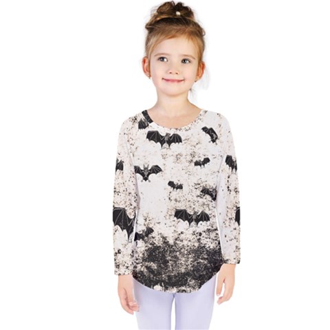 Vintage Halloween Bat Pattern Kids  Long Sleeve Tee by Valentinaart