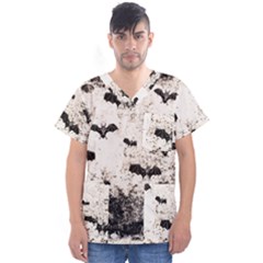 Vintage Halloween Bat Pattern Men s V-neck Scrub Top