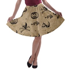 Vintage Halloween Pattern A-line Skater Skirt by Valentinaart