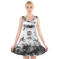 Vintage Halloween Pattern V-neck Sleeveless Skater Dress by Valentinaart