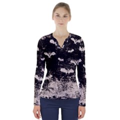 Vintage Halloween Bat Pattern V-neck Long Sleeve Top