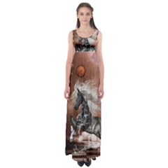 Steampunk, Awesome Steampunk Horse With Clocks And Gears In Silver Empire Waist Maxi Dress by FantasyWorld7