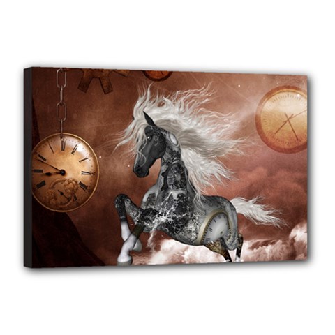 Steampunk, Awesome Steampunk Horse With Clocks And Gears In Silver Canvas 18  X 12  by FantasyWorld7