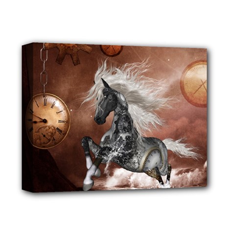 Steampunk, Awesome Steampunk Horse With Clocks And Gears In Silver Deluxe Canvas 14  X 11  by FantasyWorld7