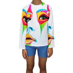 Colourful Art Face Kids  Long Sleeve Swimwear by MaryIllustrations