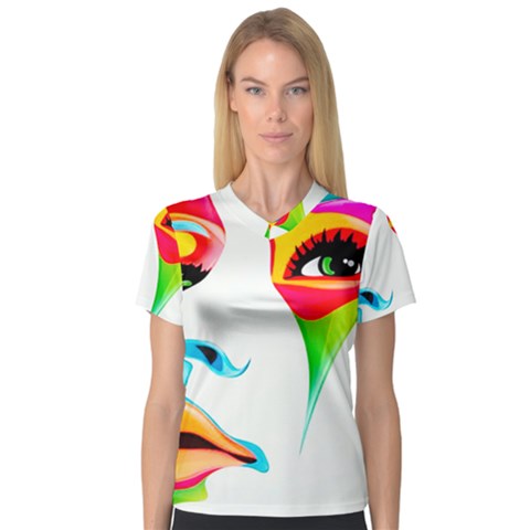 Colourful Art Face V-neck Sport Mesh Tee by MaryIllustrations