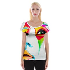 Colourful Art Face Cap Sleeve Tops