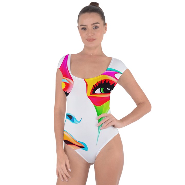 colourful art face Short Sleeve Leotard 