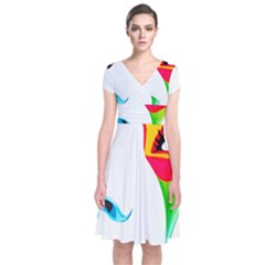 Colourful Art Face Short Sleeve Front Wrap Dress