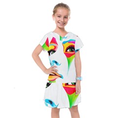 Colourful Art Face Kids  Drop Waist Dress by MaryIllustrations