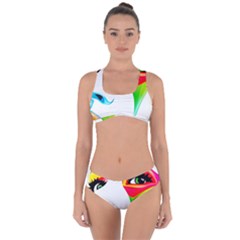 Colourful Art Face Criss Cross Bikini Set