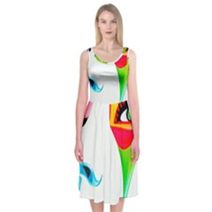 Colourful Art Face Midi Sleeveless Dress by MaryIllustrations