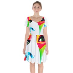 Colourful Art Face Short Sleeve Bardot Dress by MaryIllustrations