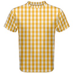 Pale Pumpkin Orange And White Halloween Gingham Check Men s Cotton Tee by PodArtist