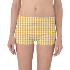 Pale Pumpkin Orange And White Halloween Gingham Check Boyleg Bikini Bottoms by PodArtist